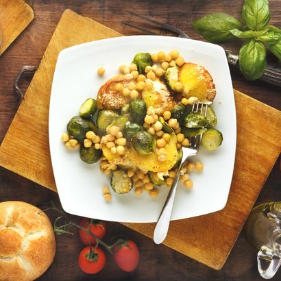 Chickpea-Brussels Sprout Salad with Parmesan and Walnuts