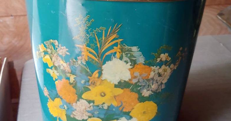Vintage Mid-Century Embossed Metal Wastebasket