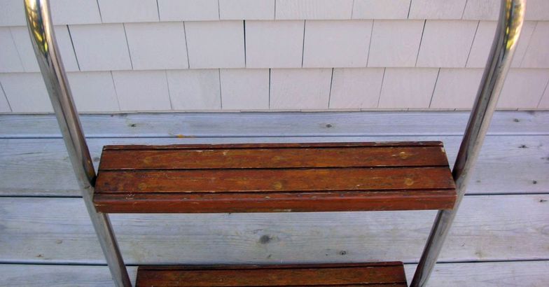 Vintage 2 Step Teak & Stainless Steel Boat Boarding Ladder w/Hardware