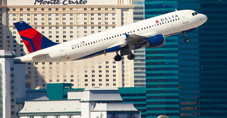 Delta Air Lines taking off from McCarran Airport in Las Vegas