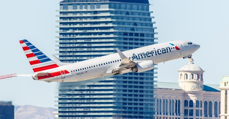 American Airlines taking off from McCarran Airport in Las Vegas