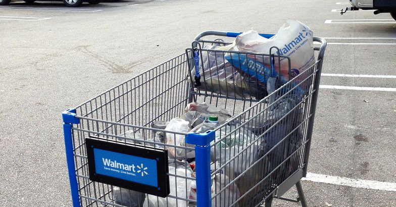 Walmart cart with groceries