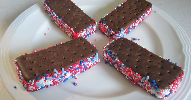 red white blue sprinkled ice cream sandwiches