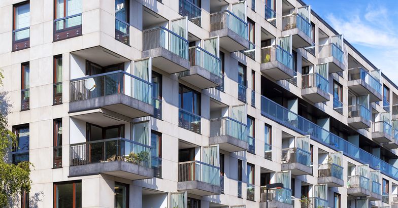 Rows of balconies in modern apartment building