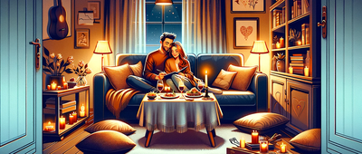 AI-generated image of a couple having a romantic date night at home