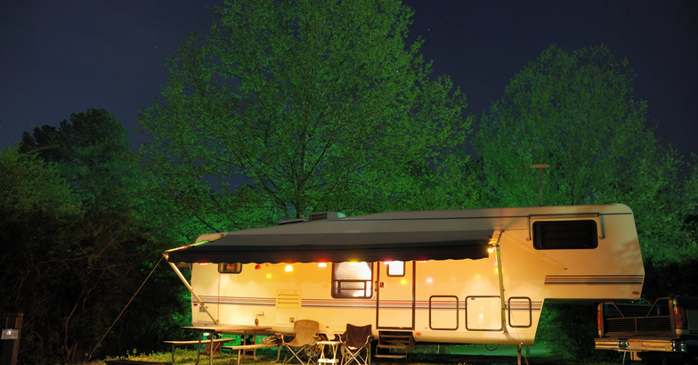 RV campsite at night