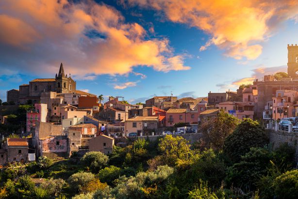 Scenic View of Forza d'Agrò, Sicily, Italy at Sunset