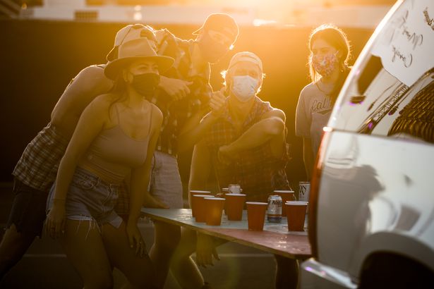 Guests are seen during Concerts In Your Car's Rodney Atkins Drive-In Concert at Ventura County Fairgrounds and Event Center on August 08, 2020 in Ventura, California