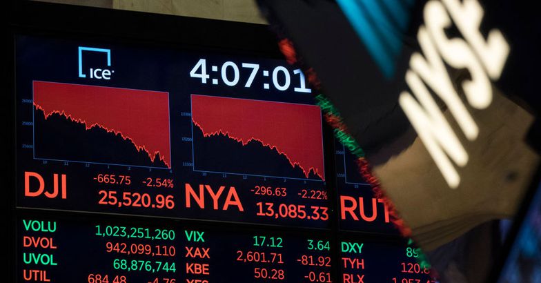 falling stocks dow jones screen