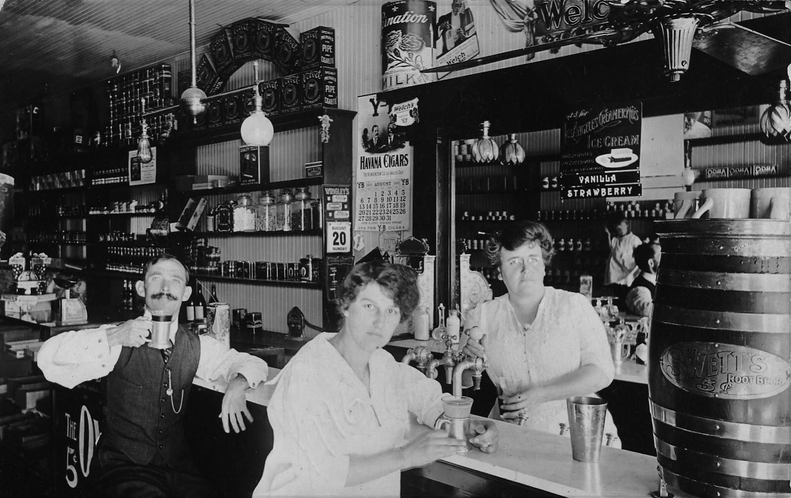 Soda fountain and store in the Boyle Heights section of Los Angeles, August, 1916
