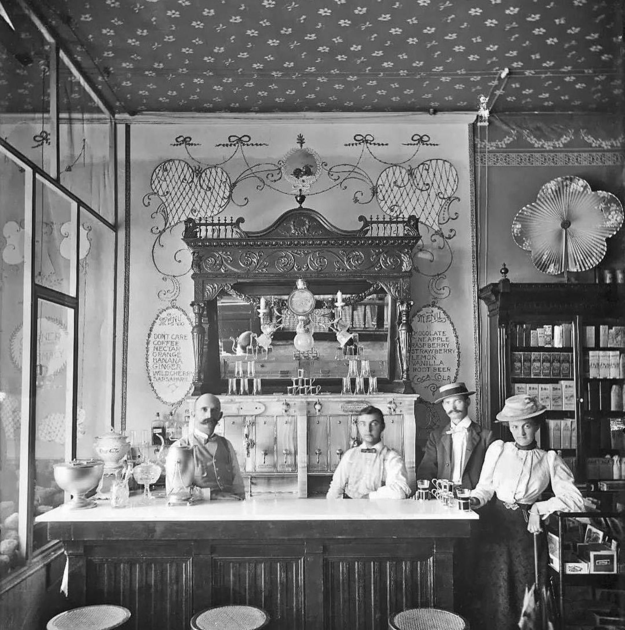 Interior of Miller and Shoemaker Soda Fountain, USA circa 1899