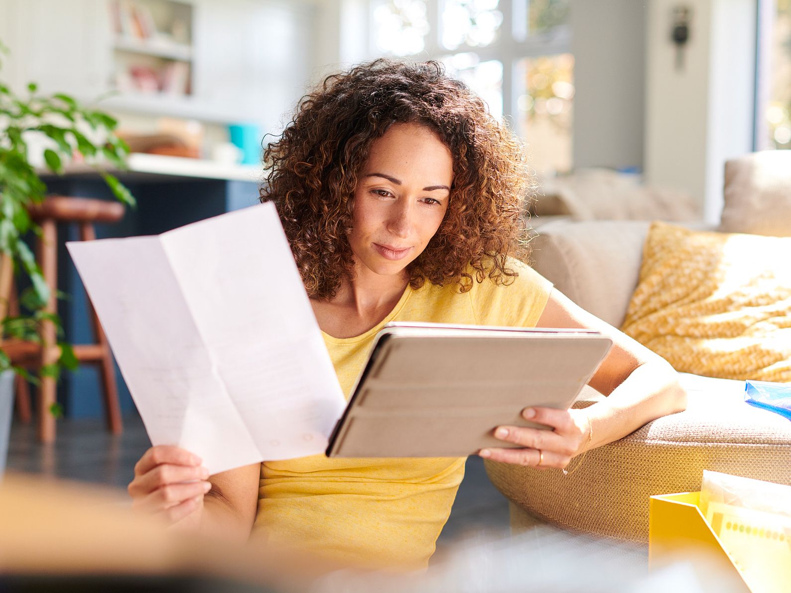 checking her home finances online
