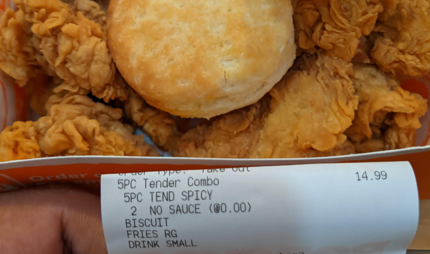Popeye's Meal and Receipt