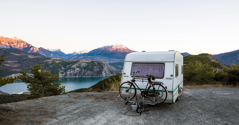 RV parked on a cliff
