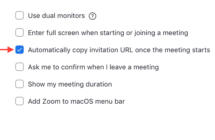 automatically copy invitation URL in zoom