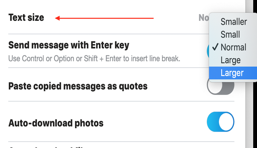 change text size Skype