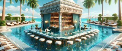 Fancy swim-up pool bar with bartender