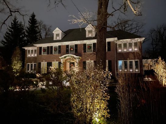 The McCallisters' House, Winnetka, Illinois During the Holiday Season in the Evening with Christmas Lights