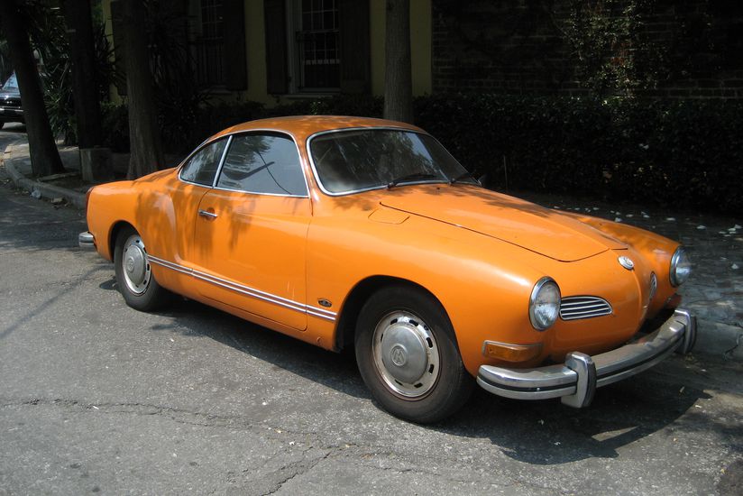 Karmann Ghia seen on street in Faubourg Marigny neighborhood of New Orleans. Side view.