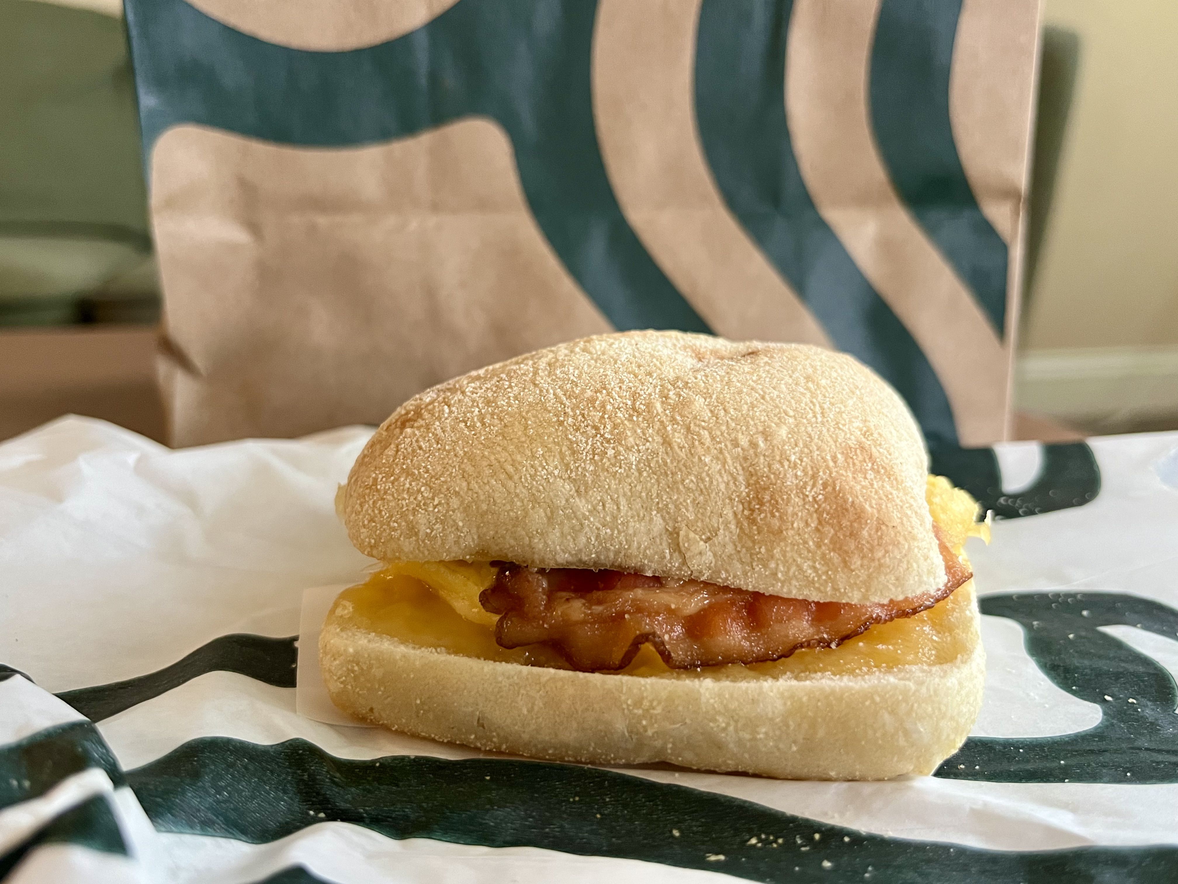 a Bacon, Gouda, and Egg Sandwich from starbucks