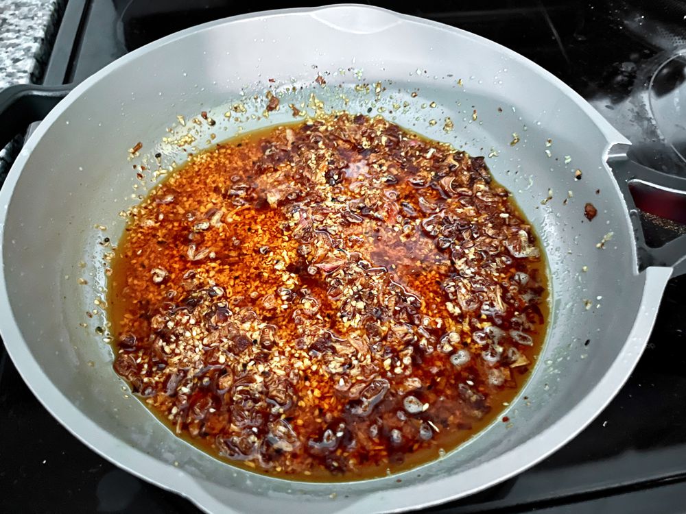 chili crisp in a pan