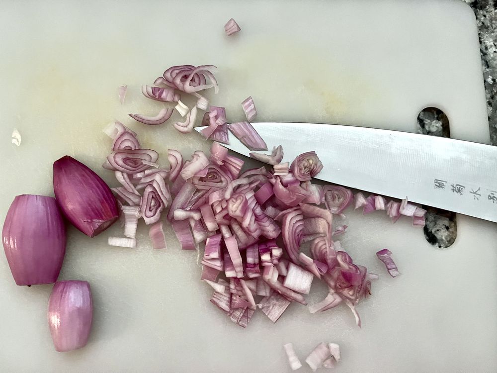 chopping up shallots
