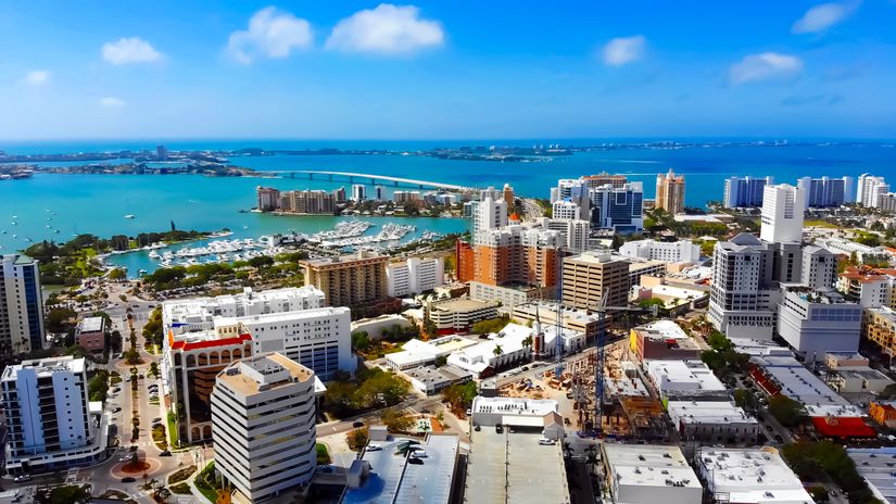 Aerial view of beautiful Downtown Sarasota, Florida