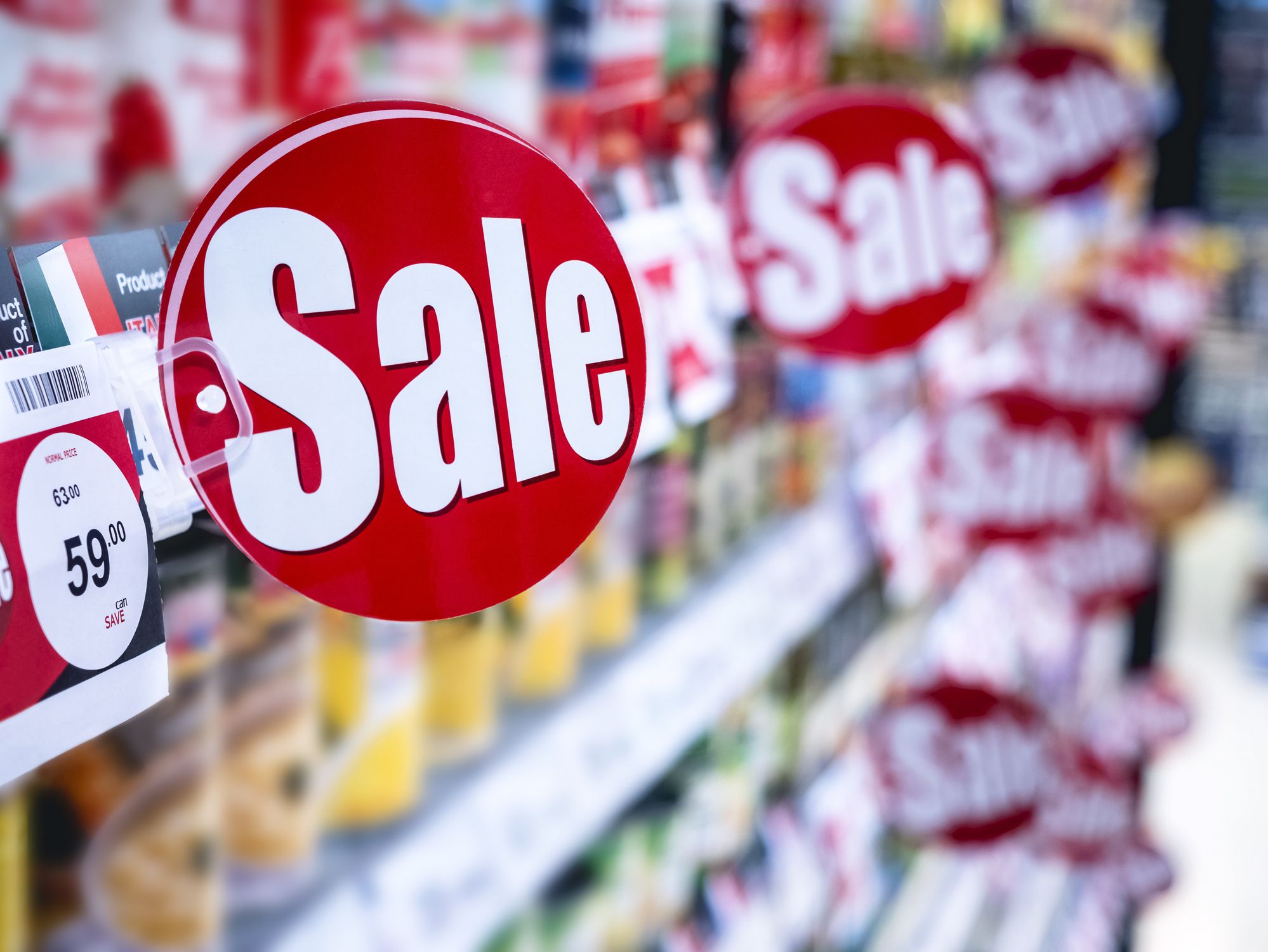 Sale signage Supermarket shelf Marketing Promotion Discount sign in supermarket Retail Business