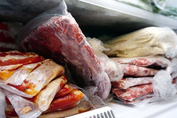 Frozen meat in the freezer