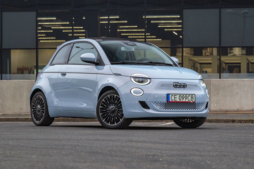 Electric car Fiat 500e on a street