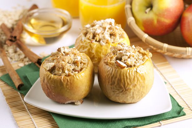 Baked apple stuffed with bread pudding