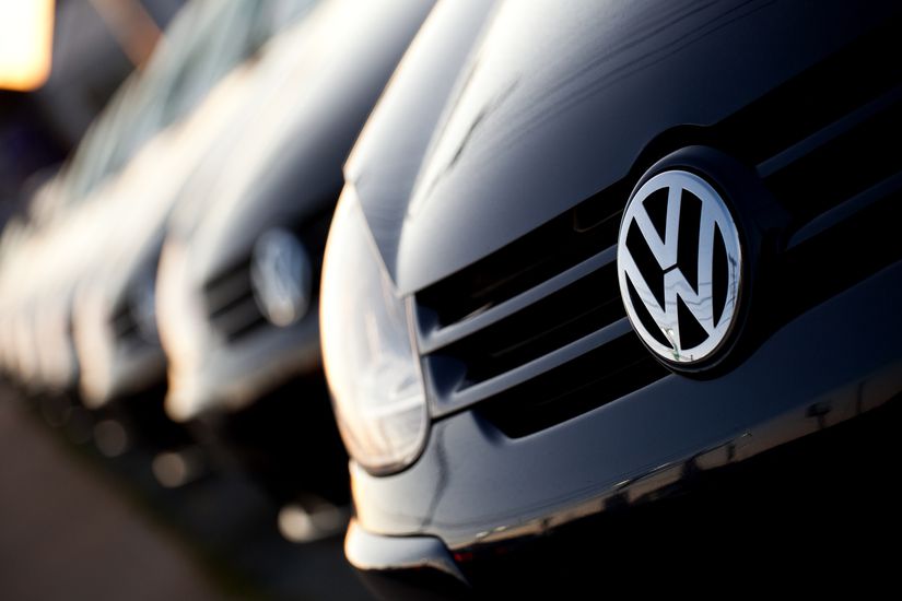 Row of new Volkswagens at dealership