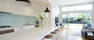 modern kitchen with flowers