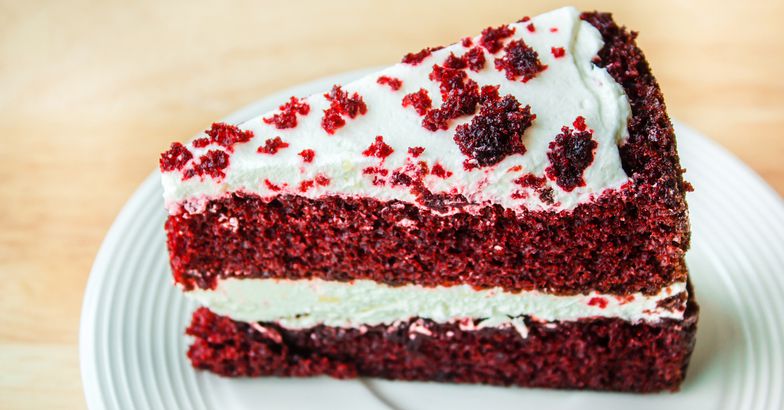 red velvet cream pie slice on plate