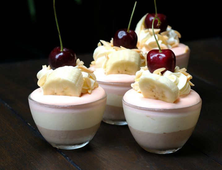 Close up Banana Split Chocolate Bavarian.(selective focus)