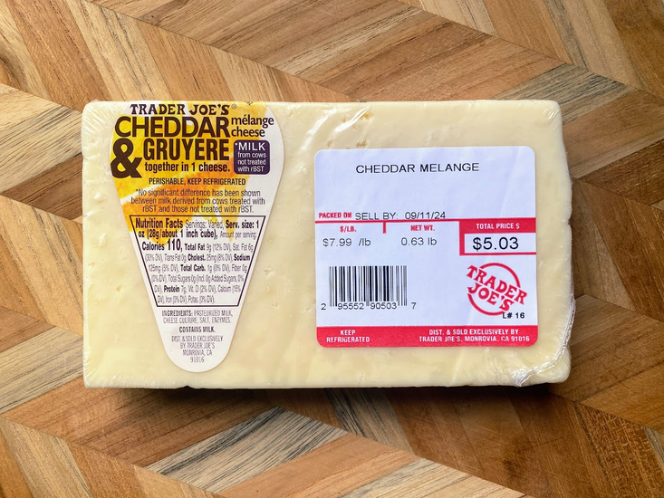 Trader Joe's cheddar and gruyere melange cheese