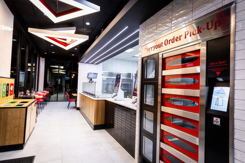 Pizza Hut Hut N Go concept interior pick up cabinets