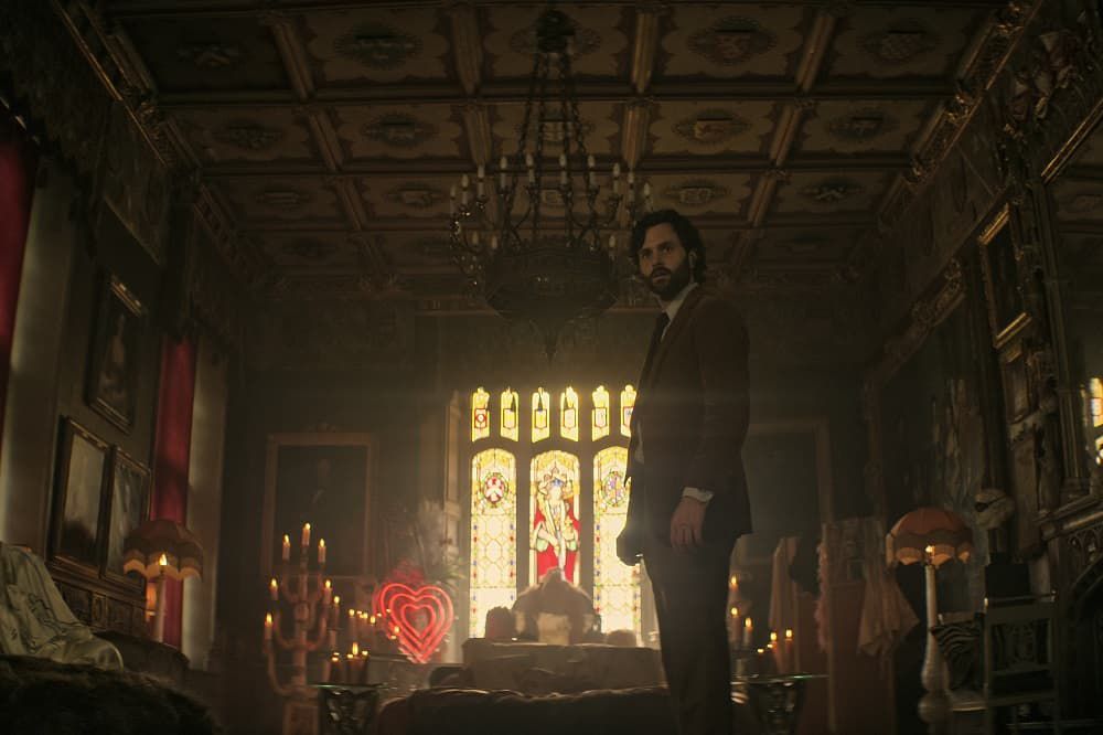 Penn Badgley as Joe Goldberg inside Hampsie, Lady Phoebe’s country house on You, Season 4.