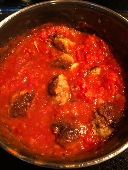 I finished off the meatballs by simmering them in the sauce.