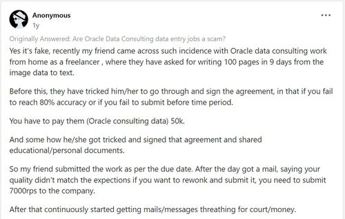 Oracle scam screen shot