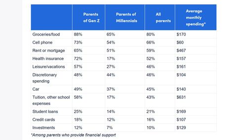 Adult children support by category