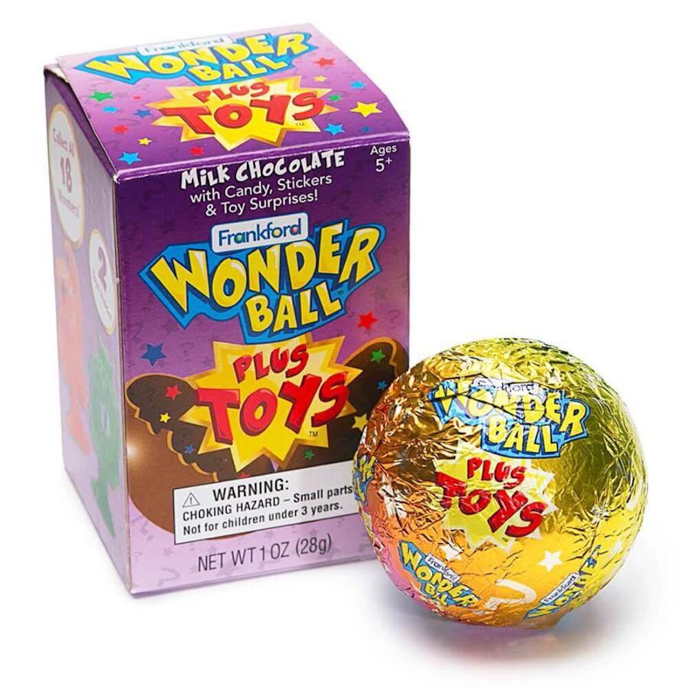 Wonder Ball (fka Nestle Magic) was a brand of toys inside a chocolate ball (later chalky candy) which was meant to compete with Kinder Surprise. Due to choking hazards, this toy was recalled. They are still being sold under Frankford's ownership.